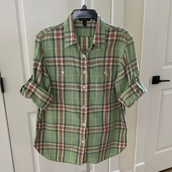 Ralph Lauren 100% Cotton Olive and Burgundy Plaid Shirt - Picture 5 of 15
